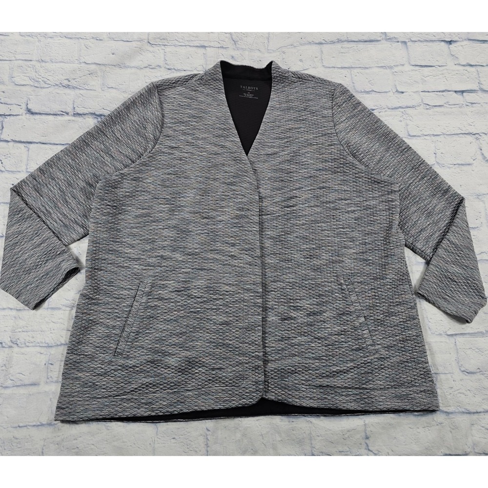 Talbots Cardigan WOMAN 3X Grey Quilted Space Dye Open Front Pocket Jacket